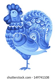 rooster, hand drawn, vector, illustration in Ukrainian folk style