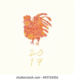 Rooster, hand-drawn and painted. Style zentangl. 
The emblem of the Chinese New Year in 2017. Zodiac Animals.