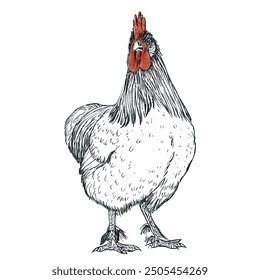 Rooster, Hand-Drawn Vector, Graphic Style, Cartoon Illustration, Black and White, Sketch Style, Isolated on White Background