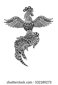 Rooster, hand-drawn. Vector.  Style zentangle. Monochrome. Symbol of the 2017 year