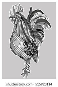 Rooster hand-painted symbol of 2017. Chinese calendar year of the red rooster 2017. coloring Doodle you can use for postcard printing, clothing and furniture. Vektor ERS 10