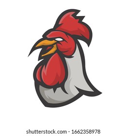 Rooster head athletic club vector logo concept isolated on white background. Modern sport team mascot badge design. E-sports team logo template with chicken vector illustration
