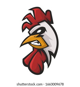 Rooster head athletic club vector logo concept isolated on white background. Modern sport team mascot badge design. E-sports team logo template with Chicken vector illustration