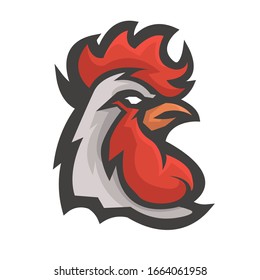 Rooster head athletic club vector logo concept isolated on white background. Modern sport team mascot badge design. E-sports team logo template with Chicken vector illustration