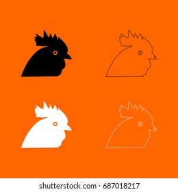 Rooster head black and white set  icon .