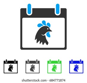 Rooster Head Calendar Day flat vector icon. Colored rooster head calendar day gray, black, blue, green icon versions. Flat icon style for application design.
