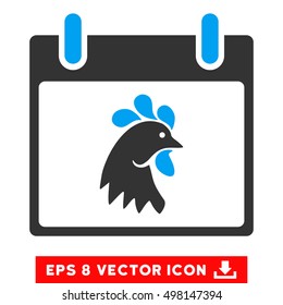 Rooster Head Calendar Day icon. Vector EPS illustration style is flat iconic bicolor symbol, blue and gray colors.