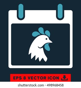 Rooster Head Calendar Day icon. Vector EPS illustration style is flat iconic bicolor symbol, blue and white colors.