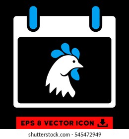 Rooster Head Calendar Day icon. Vector EPS illustration style is flat iconic bicolor symbol, blue and white colors.