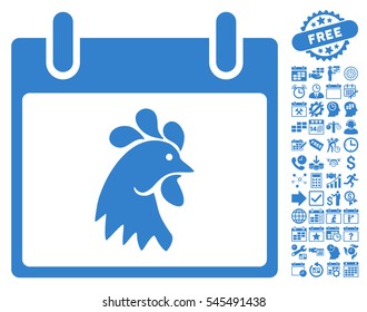 Rooster Head Calendar Day icon with bonus calendar and time management images. Vector illustration style is flat iconic symbols, cobalt, white background.