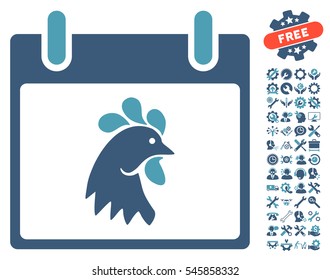 Rooster Head Calendar Day icon with bonus service clip art. Vector illustration style is flat iconic symbols, cyan and blue, white background.