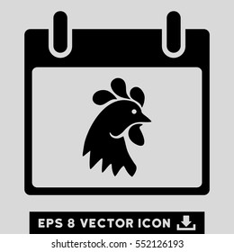 Rooster Head Calendar Day icon. Vector EPS illustration style is flat iconic symbol, black color.