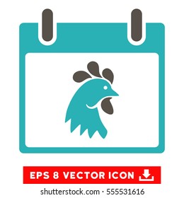 Rooster Head Calendar Day icon. Vector EPS illustration style is flat iconic bicolor symbol, grey and cyan colors.