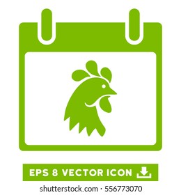 Rooster Head Calendar Day icon. Vector EPS illustration style is flat iconic symbol, eco green color.