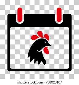 Rooster Head Calendar Day icon. Vector illustration style is flat iconic bicolor symbol, intensive red and black colors, transparent background. Designed for web and software interfaces.
