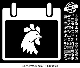 Rooster Head Calendar Day pictograph with bonus calendar and time management pictograms. Vector illustration style is flat iconic symbols, white, black background.