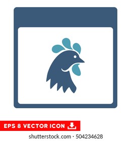 Rooster Head Calendar Page icon. Vector EPS illustration style is flat iconic bicolor symbol, cyan and blue colors.