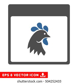 Rooster Head Calendar Page icon. Vector EPS illustration style is flat iconic bicolor symbol, cobalt and gray colors.