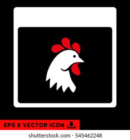 Rooster Head Calendar Page icon. Vector EPS illustration style is flat iconic bicolor symbol, red and white colors.