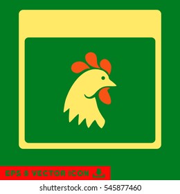Rooster Head Calendar Page icon. Vector EPS illustration style is flat iconic bicolor symbol, orange and yellow colors.
