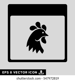 Rooster Head Calendar Page icon. Vector EPS illustration style is flat iconic symbol, black color.