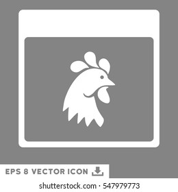 Rooster Head Calendar Page icon. Vector EPS illustration style is flat iconic symbol, white color.