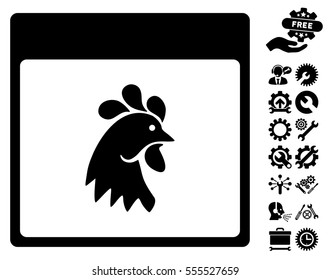 Rooster Head Calendar Page icon with bonus configuration pictures. Vector illustration style is flat iconic symbols, black, white background.
