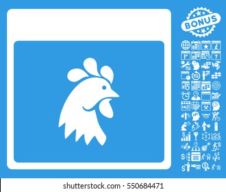 Rooster Head Calendar Page pictograph with bonus calendar and time management images. Vector illustration style is flat iconic symbols, white, blue background.