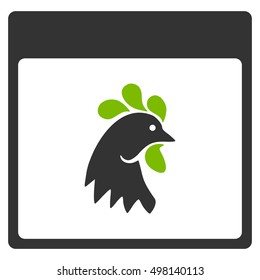 Rooster Head Calendar Page vector icon. Style is flat graphic bicolor symbol, eco green and gray colors, white background.