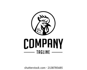 Rooster Head Chicken Animal Logo Circle Circular Round Design Vector Brand Template For Company Business