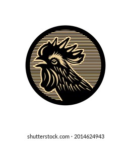 rooster head circle shape vector logo design