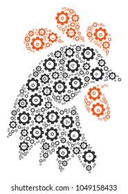 Rooster Head collage of gear elements. Vector cogwheel components are composed into rooster head illustration.