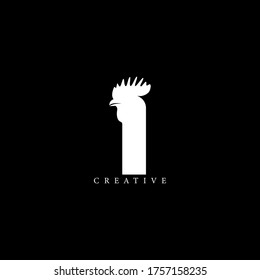 Rooster head concept simple flat I letter logo design. Vector EPS10.