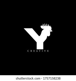 Rooster head concept simple flat Y letter logo design. Vector EPS10.