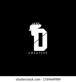 Rooster head concept simple flat D letter logo design. Vector EPS10.