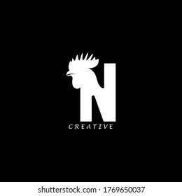 Rooster head concept simple flat N letter logo design. Vector EPS10.