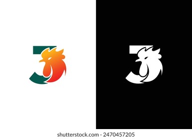 Rooster head concept simple flat J letter logo design. Letter J chicken Rooster logo icon vector template.