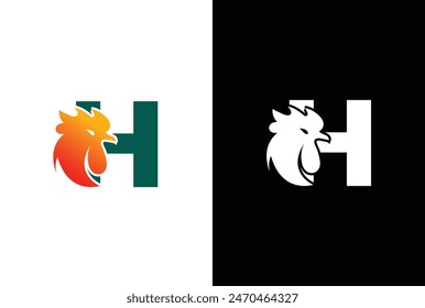 Rooster head concept simple flat H letter logo design. Letter H chicken Rooster logo icon vector template.