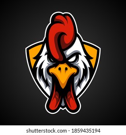 Rooster Head E Sport Mascot Logo