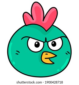 rooster head emoticon with serious face, doodle draw kawaii. vector illustration art