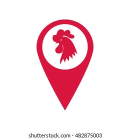 Rooster head flat icon. Chicken illustration red color. Chicken head vector sign isolated on white background.
