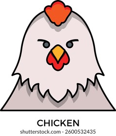Rooster head flatline colour .for poultry farm industry hand drawn stamp effect vector illustration.by iin indun