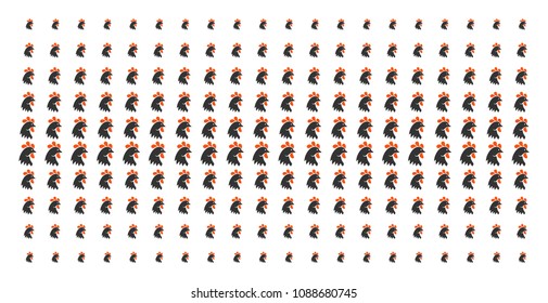 Rooster head icon halftone pattern, constructed for backgrounds, covers, templates and abstraction effects. Vector rooster head shapes organized into halftone matrix.