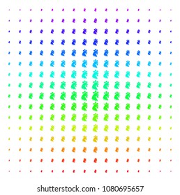 Rooster Head icon rainbow colored halftone pattern. Vector rooster head symbols organized into halftone grid with vertical spectrum gradient. Designed for backgrounds, covers and abstraction effects.
