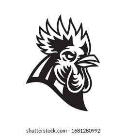 Rooster Head Illustration Black white