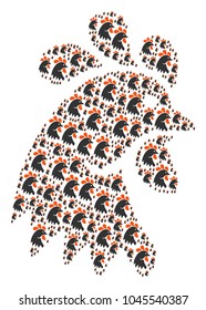 Rooster Head illustration constructed in the collection of rooster head icons. Vector iconized composition composed from simple icons.
