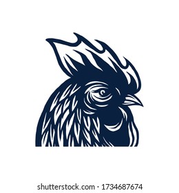 Rooster head illustration isolated in white background.
