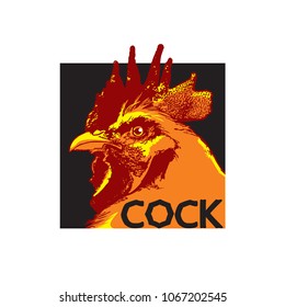 Rooster head illustration. 
Vector image of bright poultry chicken as a design element for logo, icon, template, label.