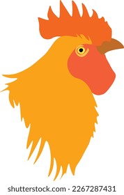 Cabeza de gallo aislada de fondo blanco. El plumaje brillante de un pájaro. ilustración vectorial.  Adecuado para postal, publicidad, sello