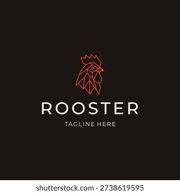 Rooster head line art logo with sharp strokes showing pride and energy.